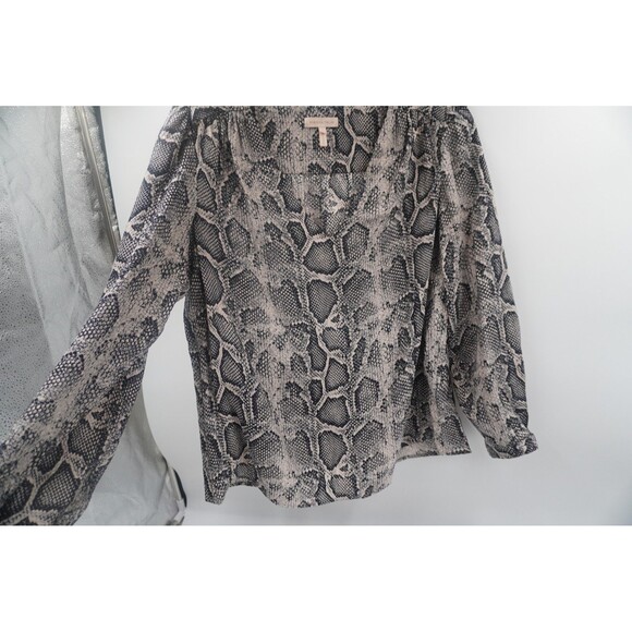 Rebecca Taylor Snake Print Silk V-Neck Blouse Tunic Top Black Gray Python Size 6 - Picture 8 of 8
